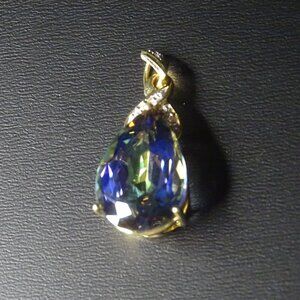 14K  Yellow Gold 0.7 ctw Diamond & Blue Sapphire Openwork Acc Pendant 5.20g
